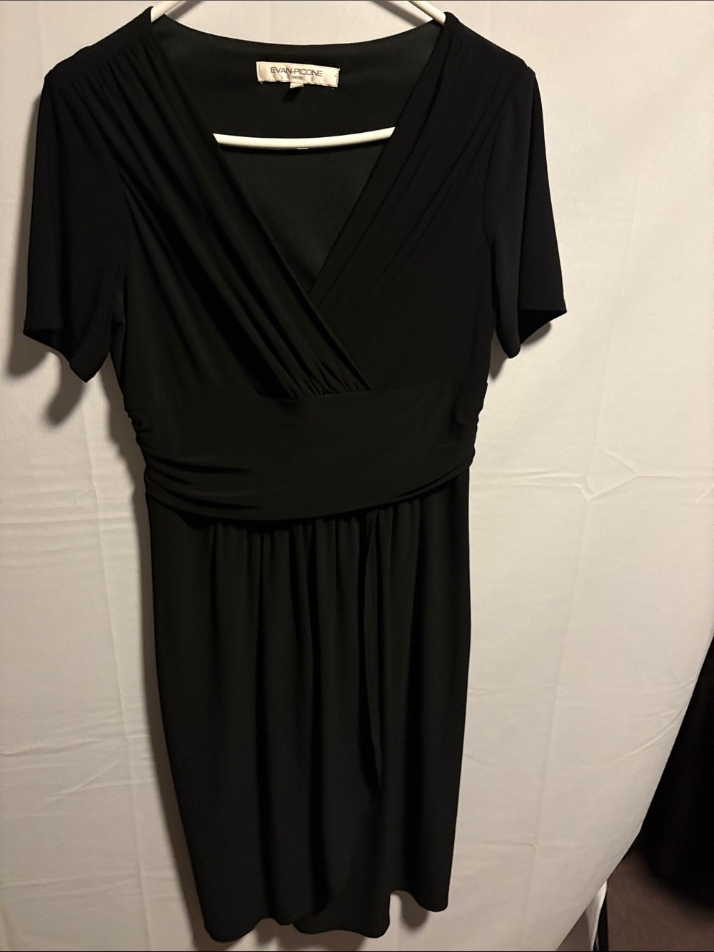 Evan Picone Black Surplice Midi Dress
